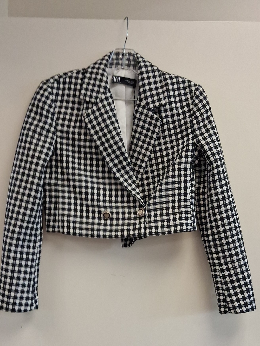 Zara Black White Cropped Tweed Blazer Size Small